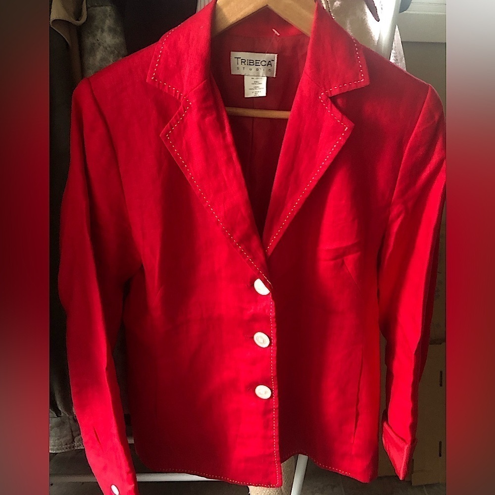 TRIBECA STUDIO 100% LINEN cherry red blazer